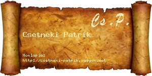 Csetneki Patrik névjegykártya